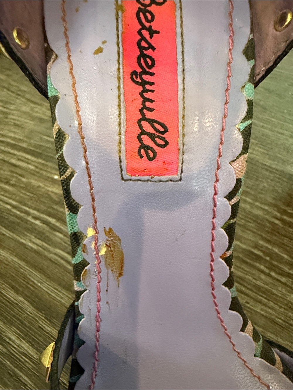 Betsey Johnson Purple Insole Multicolor Studded Ankle-Strap Heels - Picture 4 of 8